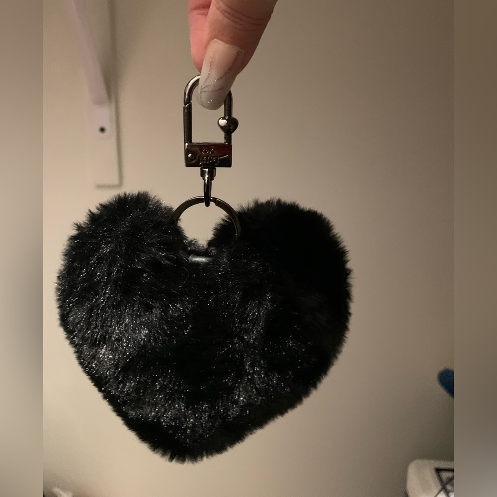 Betsey Johnson Black Furry Heart Keychain